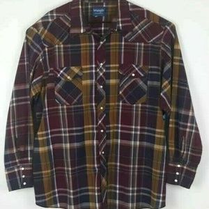 Wrangler Mens Red Plaid Pearl Snap Shirt Sz XXL A3